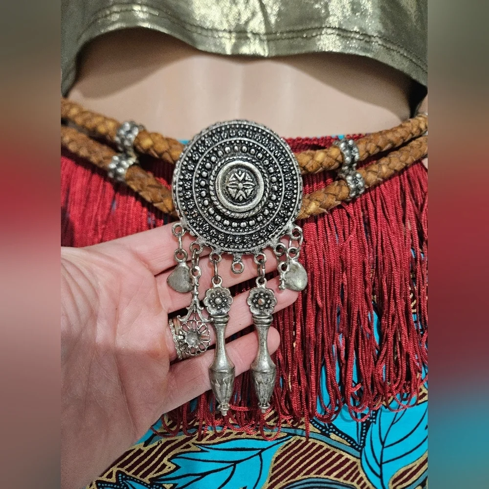 Vintage Made in Italy Braided Leather Medallion Belt – Artisan Statement Piece